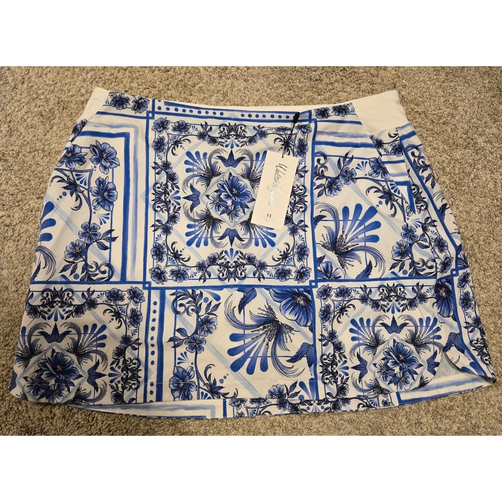 Walter Hagen Performance 11 Blue White Floral Tile Golf Skort XXL 16in Length